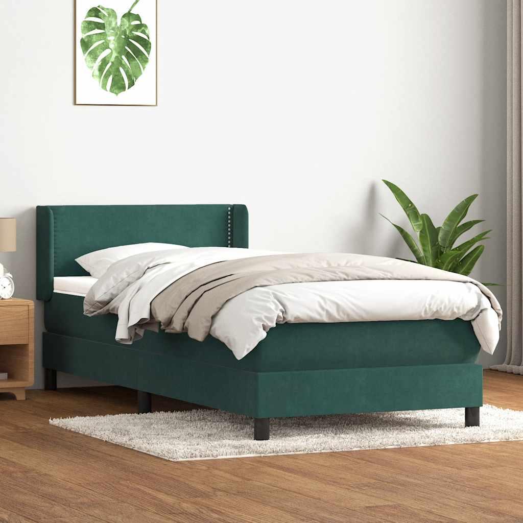 Kontinentalseng med Madras Fløjl Ensfarvet med Søm - Mørkegrøn / 80 x 220 cm