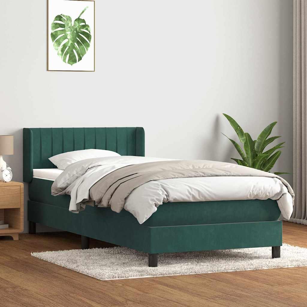 Kontinentalseng med Madras Fløjl Lodrette Striber - Mørkegrøn / 80 x 220 cm