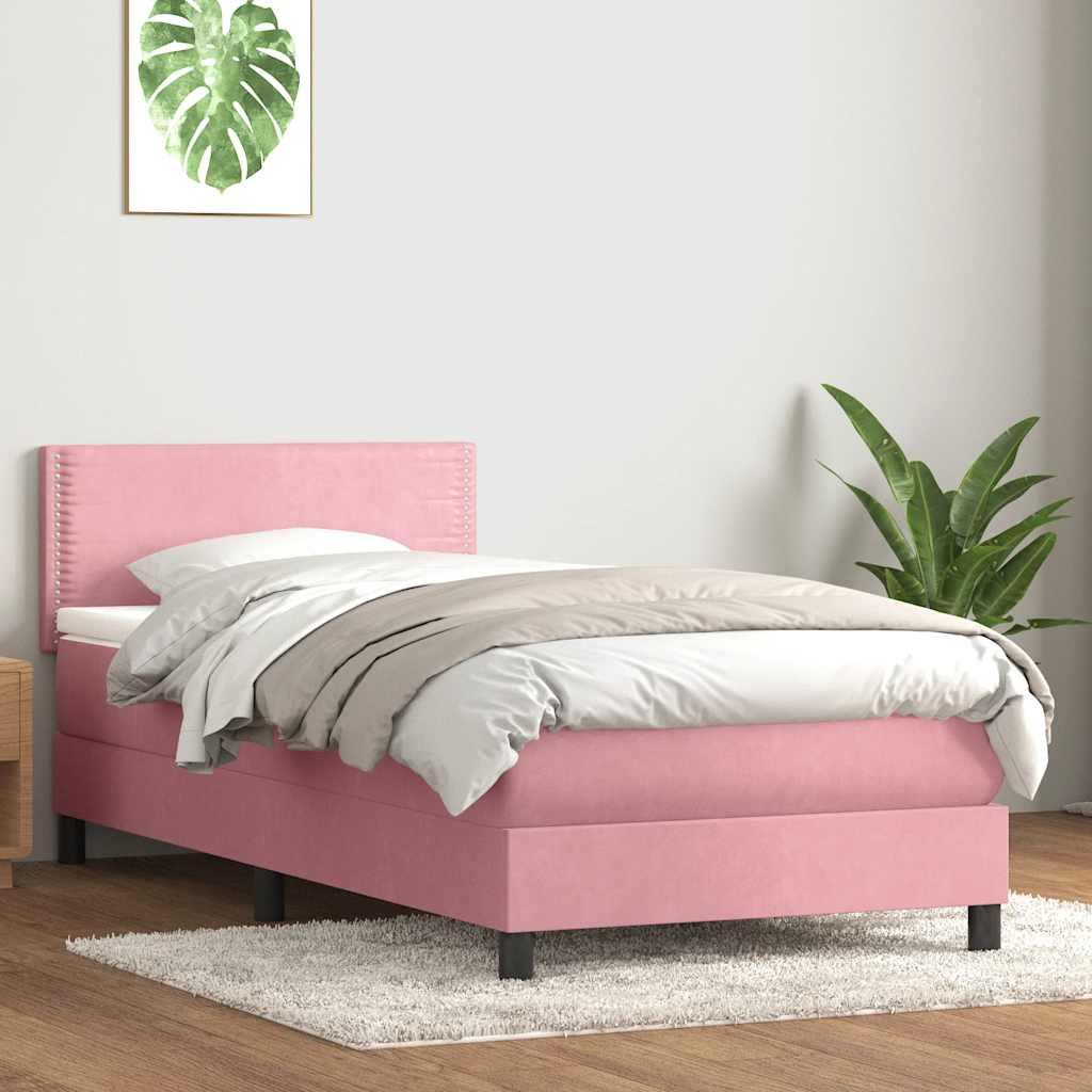 Kontinentalseng med madras lyserød 80x220 cm fløjl
