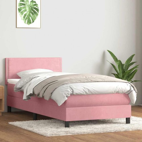 Kontinentalseng med madras 100x220 cm fløjl Lyserød