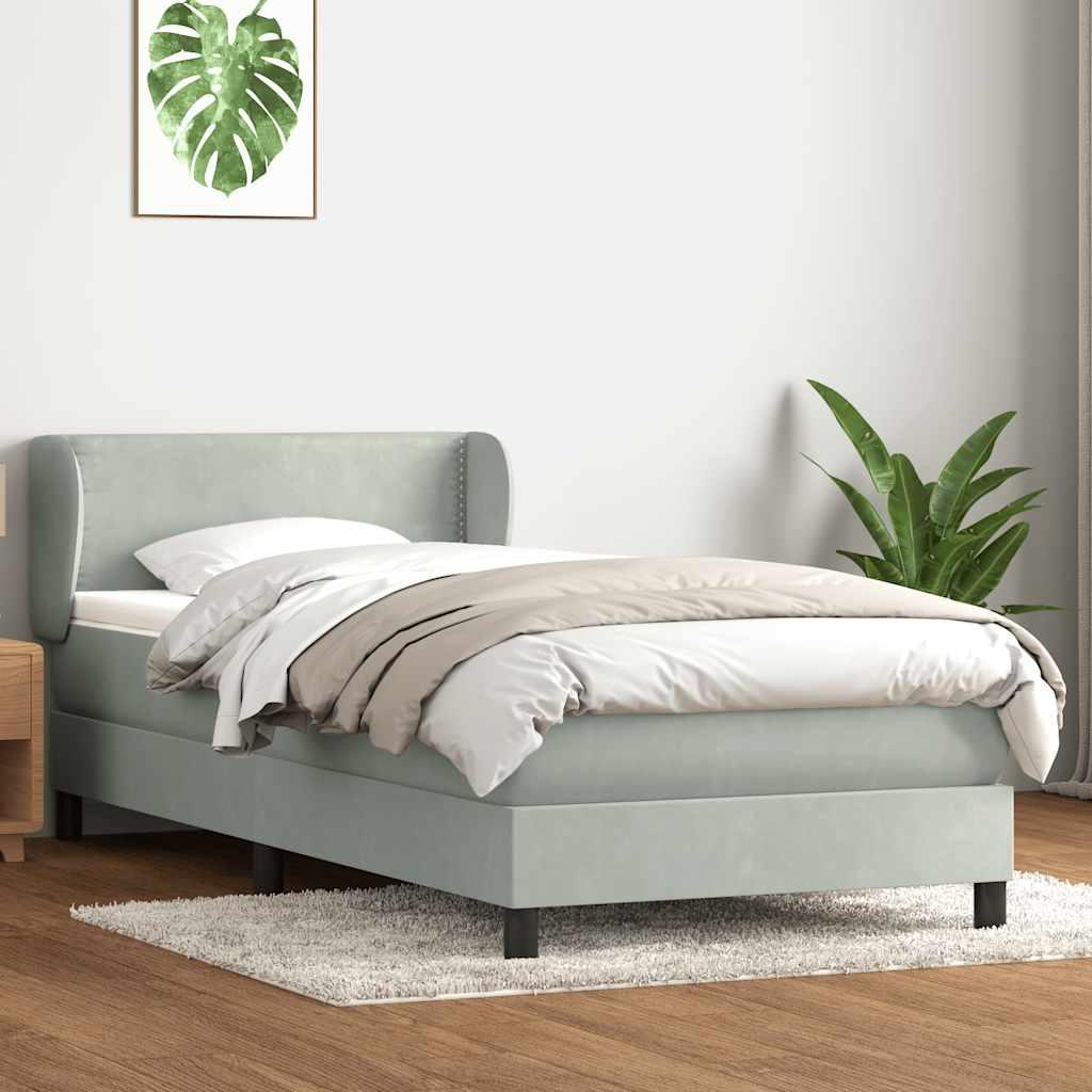 Kontinentalseng med madras og topmadras 90x220 cm lysegrå fløjl