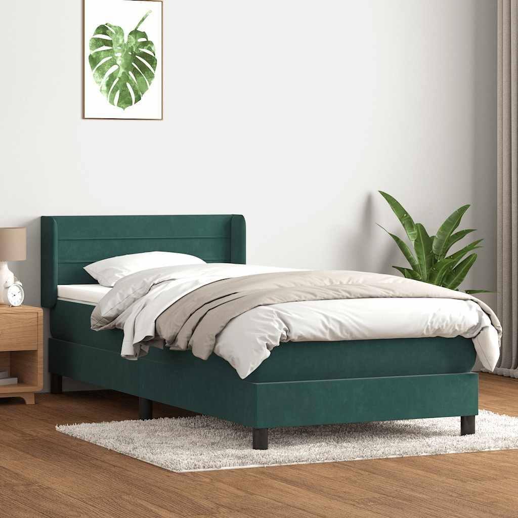 Kontinentalseng med Madras Fløjl Vandrette Striber - Mørkegrøn / 80 x 220 cm