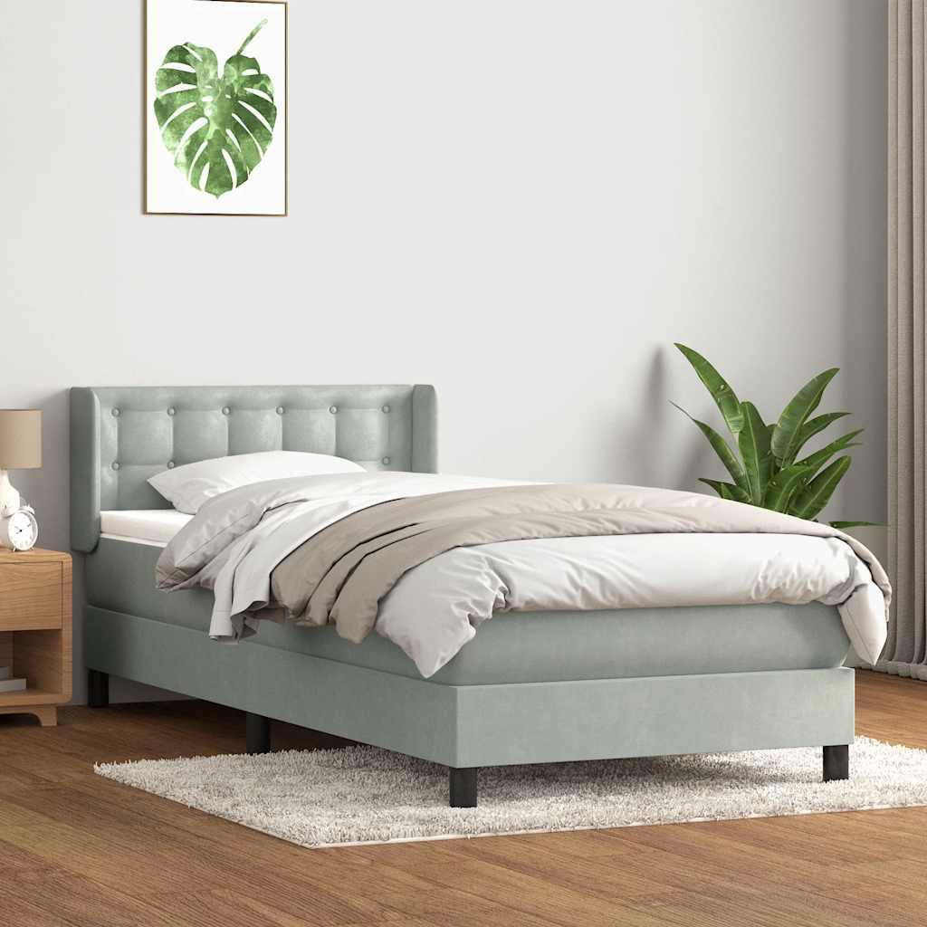 Kontinentalseng med madras og topmadras 90x220 cm lysegrå fløjl