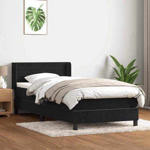 Kontinentalseng med madras 90x210 cm fløjl sort