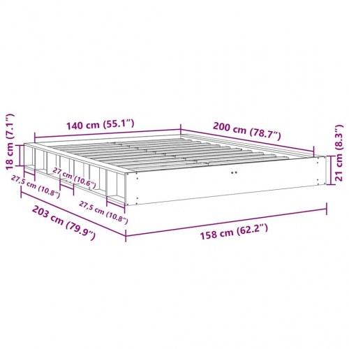 Sengeramme uden madras 140 x 200 cm i massiv eg