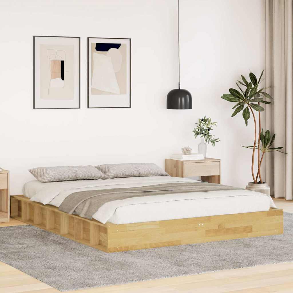 Sengeramme i massivt egetræ med opbevaring 135×190 cm