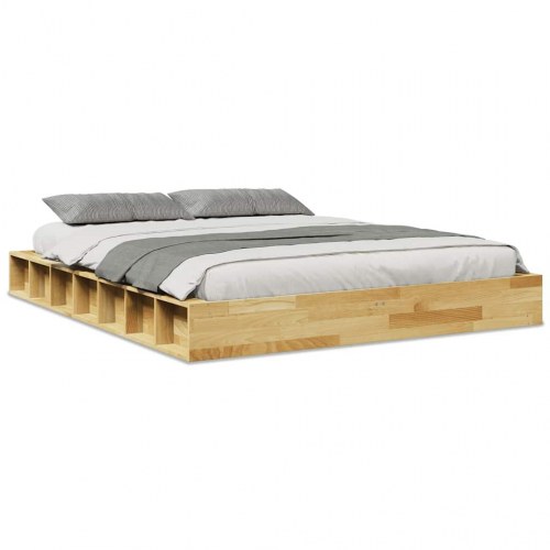 Sengeramme 160x200 cm i massivt egetræ - med lamelbund og opbevaringsrum