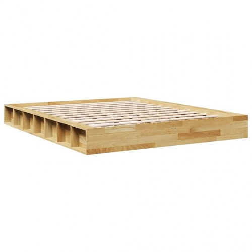 Sengeramme 160x200 cm i massivt egetræ - med lamelbund og opbevaringsrum