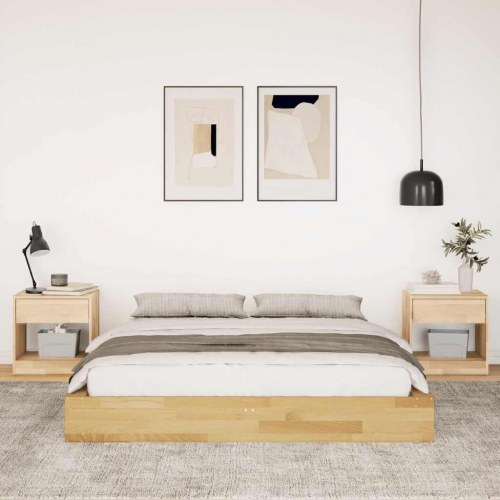 Sengeramme 160x200 cm i massivt egetræ - med lamelbund og opbevaringsrum