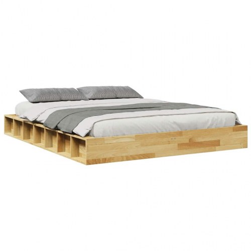 Sengeramme 160x200 cm i massivt egetræ - med lamelbund og opbevaringsrum