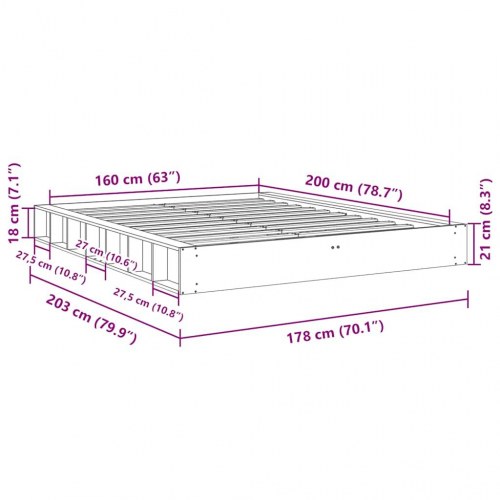 Sengeramme 160x200 cm i massivt egetræ - med lamelbund og opbevaringsrum