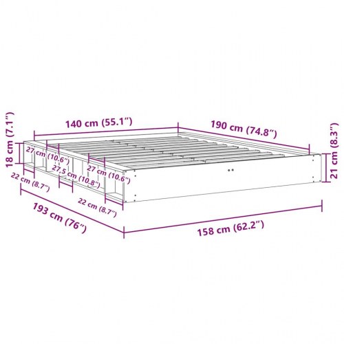 Sengeramme i massiv eg 140 x 190 cm