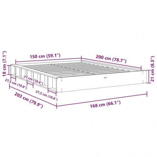 Sengeramme uden madras 150 x 200 cm i massivt egetræ