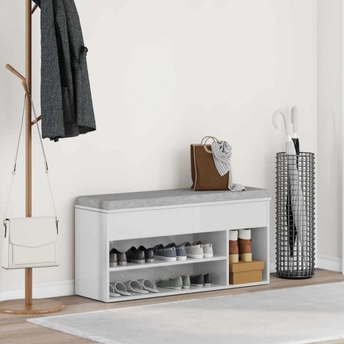 Skobænk 102x30,5x45 cm konstrueret træ hvid højglans