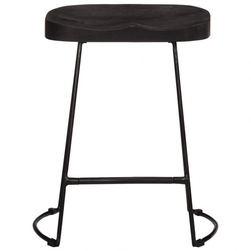 Barstole sæt á 2 - massivt mangotræ & metal, sort, 46×38×52 cm