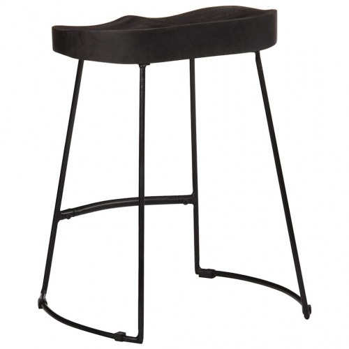 Barstole sæt á 2 - massivt mangotræ & metal, sort, 46×38×52 cm