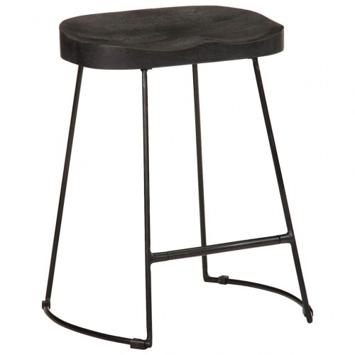 Barstole sæt á 2 - massivt mangotræ & metal, sort, 46×38×52 cm