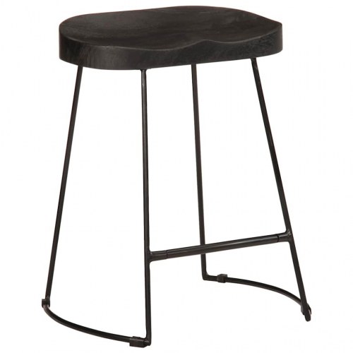 Barstole sæt á 2 - massivt mangotræ & metal, sort, 46×38×52 cm