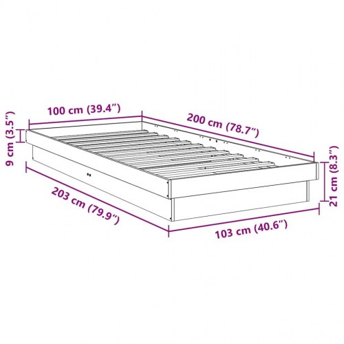 Sengeramme 100x200 cm i massivt egetræ - lav platformsseng uden madras
