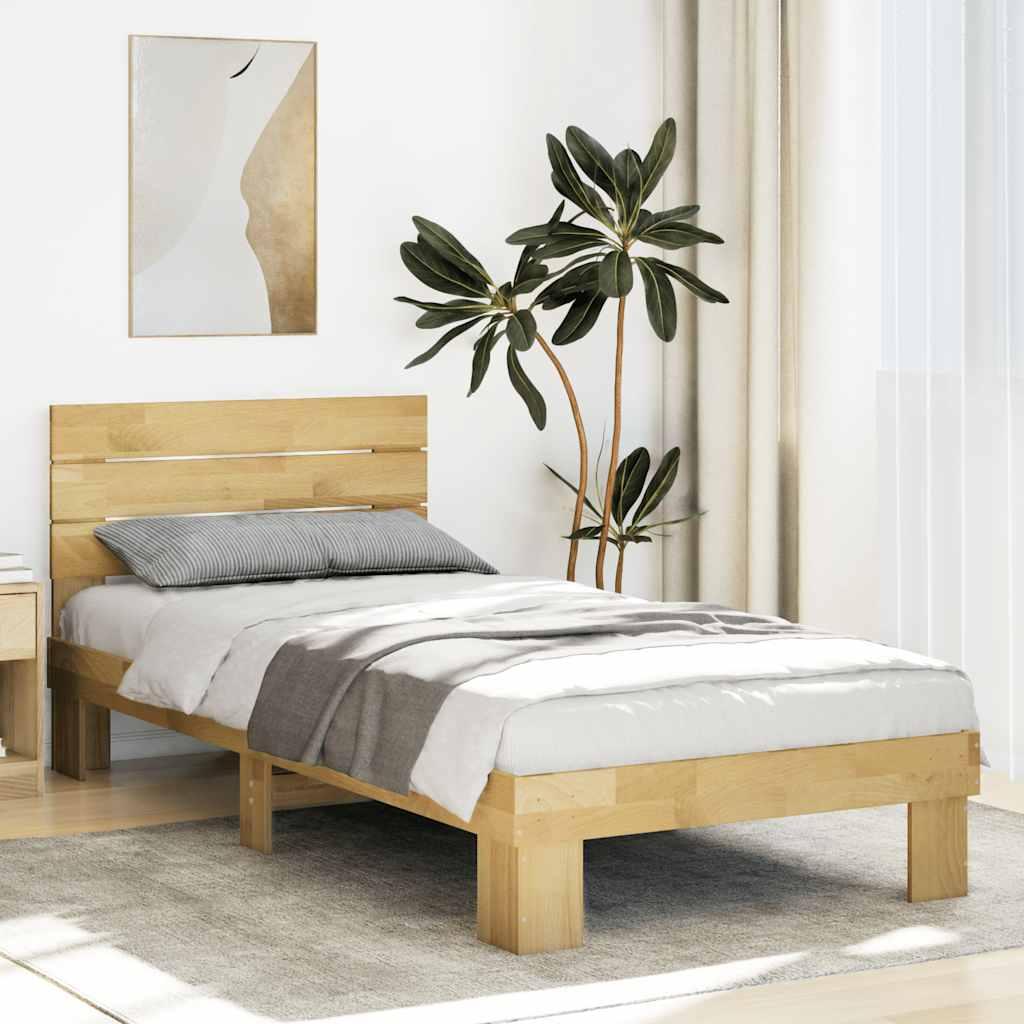 Sengeramme Med Hovedgærde Uden Madras Massivt Træ Eg - 75 x 190 cm