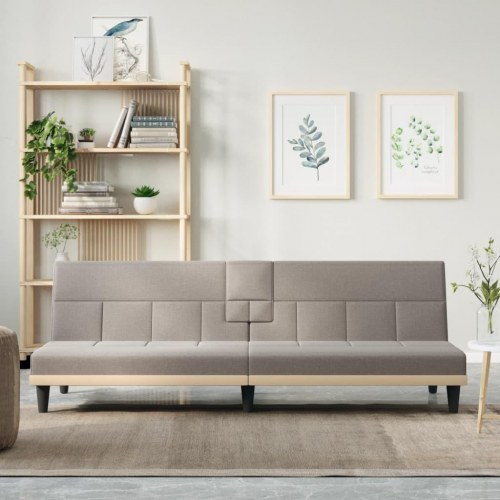 Sovesofa med kopholdere i stof - gråbrun