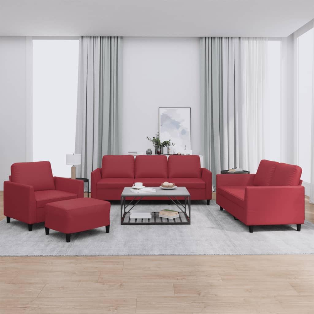 SofasÃ¦t i kunstlÃ¦der - 4 dele med hynder, vinrÃ¸d