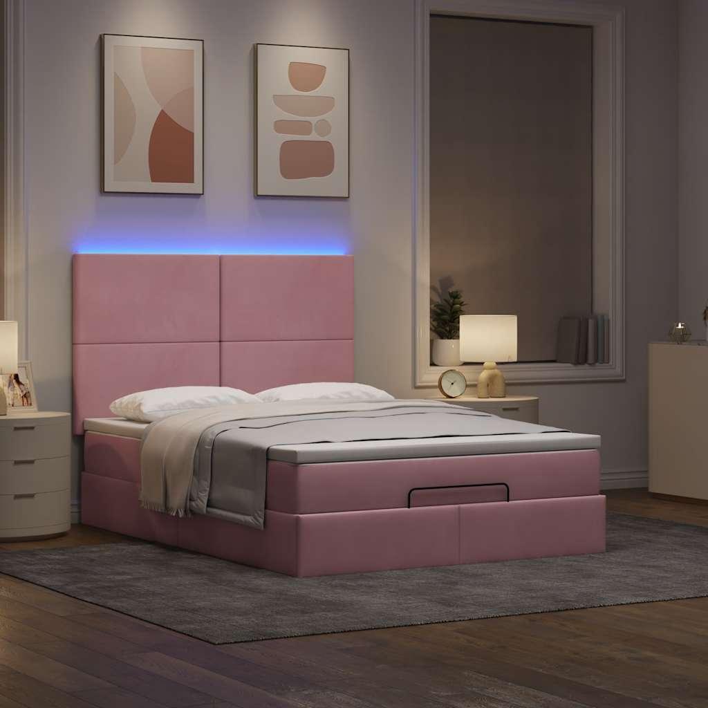 Osmannisk Sengeramme Med Madrasser Fløjl Lyserød - Med ensartet mønster / 140 x 200 cm