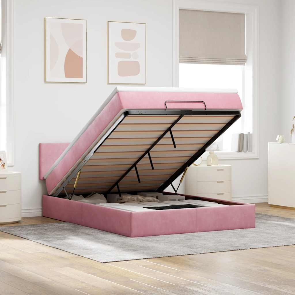 Osmannisk sengeramme med madras 140x200 cm fløjl lyserød