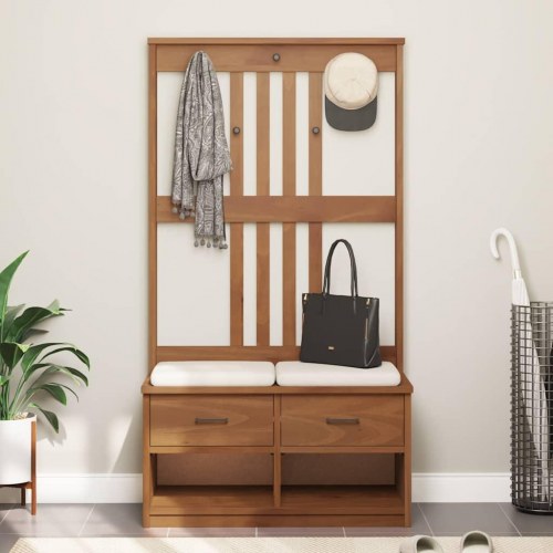 Halltræ med bænk SANDNES i massivt fyrretræ - 87 x 40 x 159,5 cm