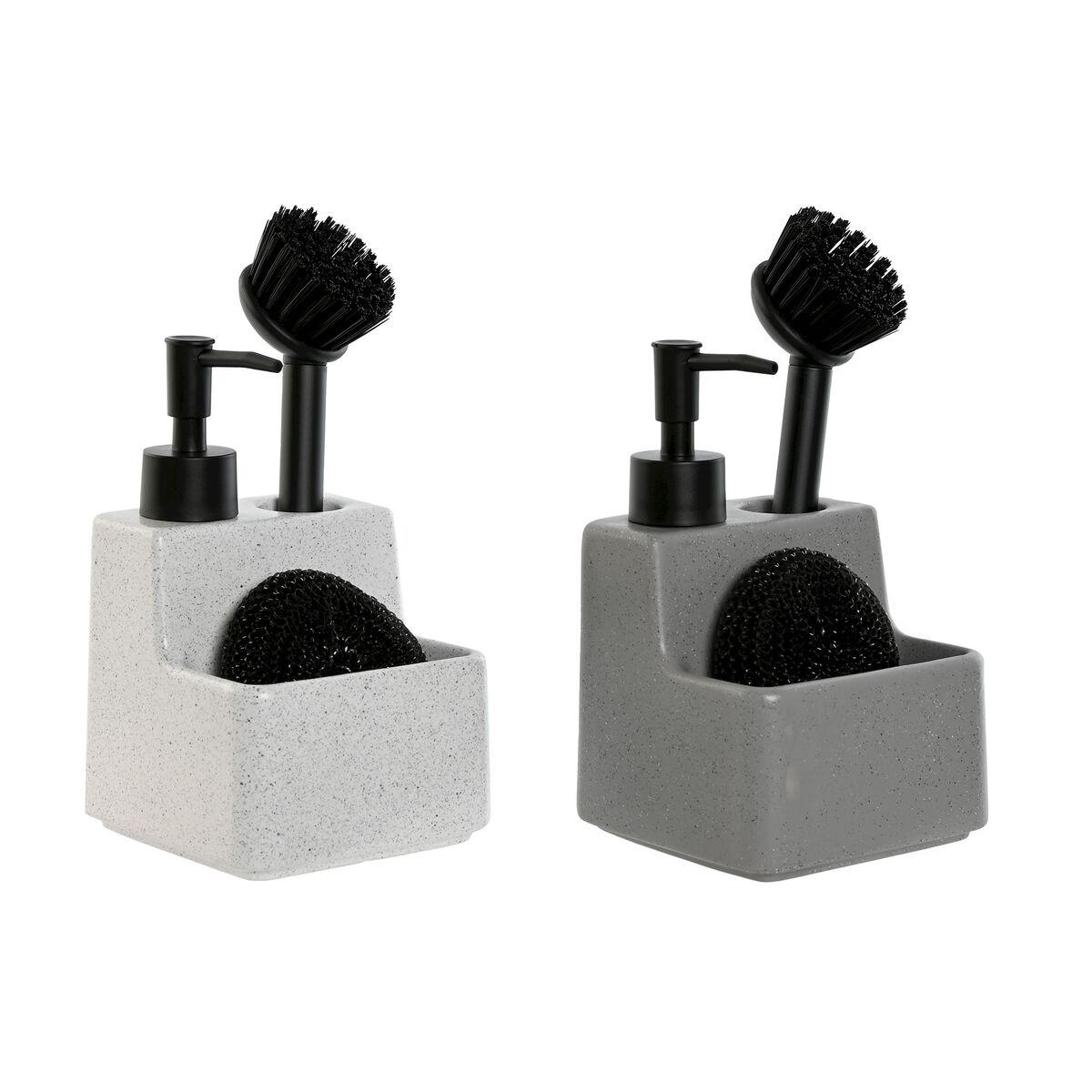 Sæbedispenser og holder - Hvid/Grå, rustfrit stål & dolomit (2 enheder)
