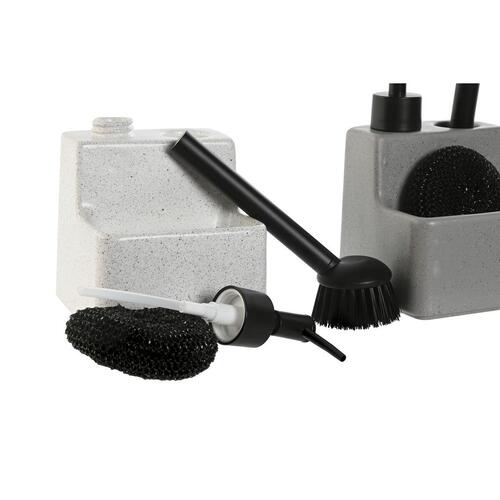 Sæbedispenser og holder - Hvid/Grå, rustfrit stål & dolomit (2 enheder)