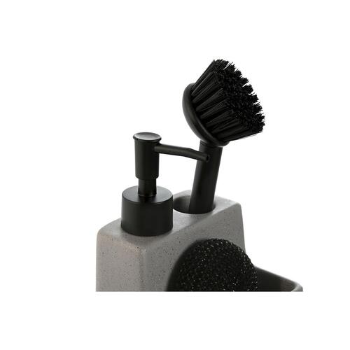 Sæbedispenser og holder - Hvid/Grå, rustfrit stål & dolomit (2 enheder)
