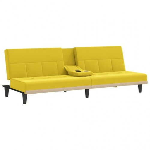 Sovesofa med kopholdere i stof - lysegul, 200 cm