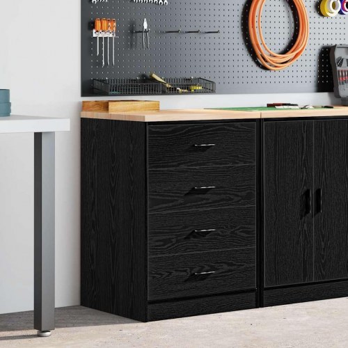 Garageopbevaringsskab med 4 skuffer - sort, 60×51×85 cm, massiv fyrretræsbordplade