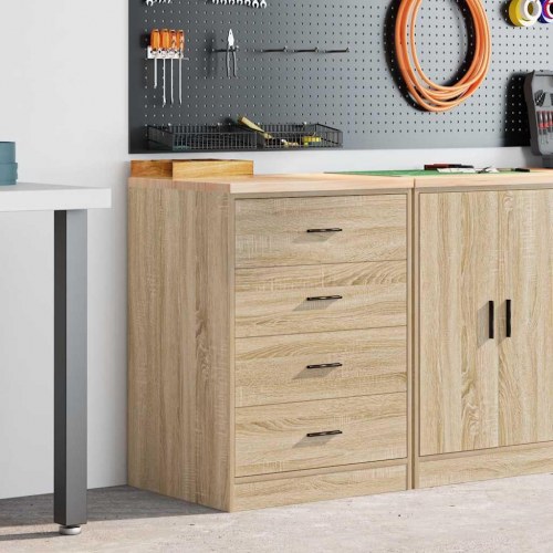 Garageopbevaringsskab med 4 skuffer - Sonoma eg, 60 × 51 × 85 cm, massivt fyrretræ