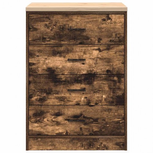 Garageopbevaringsskab med 4 skuffer - røget eg, 60×51×85 cm, bordplade i massivt fyrretræ