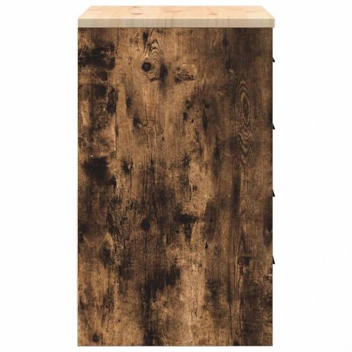 Garageopbevaringsskab med 4 skuffer - røget eg, 60×51×85 cm, bordplade i massivt fyrretræ