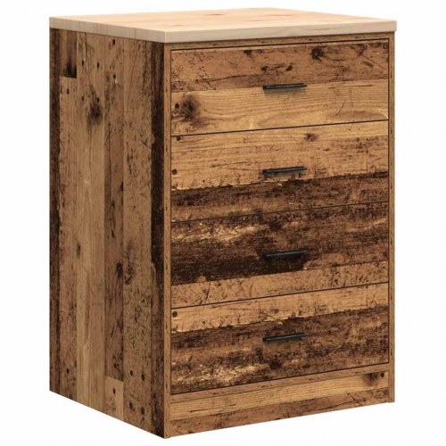 Garageopbevaringsskab i gammelt træ - 60 × 51 × 85 cm, 4 skuffer