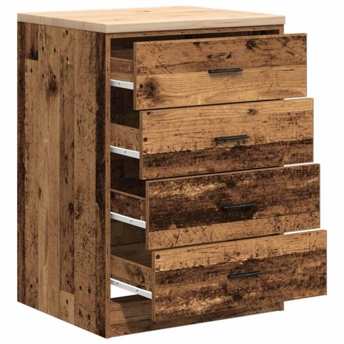 Garageopbevaringsskab i gammelt træ - 60 × 51 × 85 cm, 4 skuffer