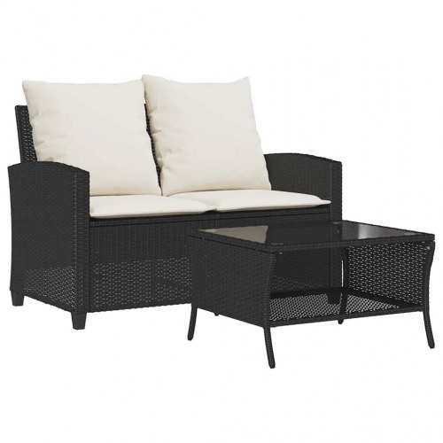 2-personers havesofa med bord og hynder - sort/cremefarvet