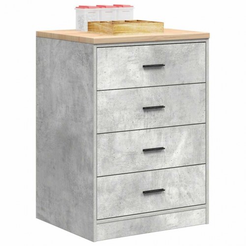 Garageopbevaringsskab med 4 skuffer - betongrå, 60 × 51 × 85 cm, bordplade i massivt fyrretræ