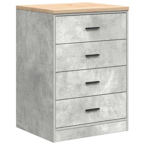 Garageopbevaringsskab med 4 skuffer - betongrå, 60 × 51 × 85 cm, bordplade i massivt fyrretræ