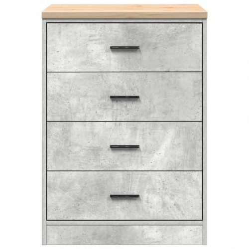 Garageopbevaringsskab med 4 skuffer - betongrå, 60 × 51 × 85 cm, bordplade i massivt fyrretræ