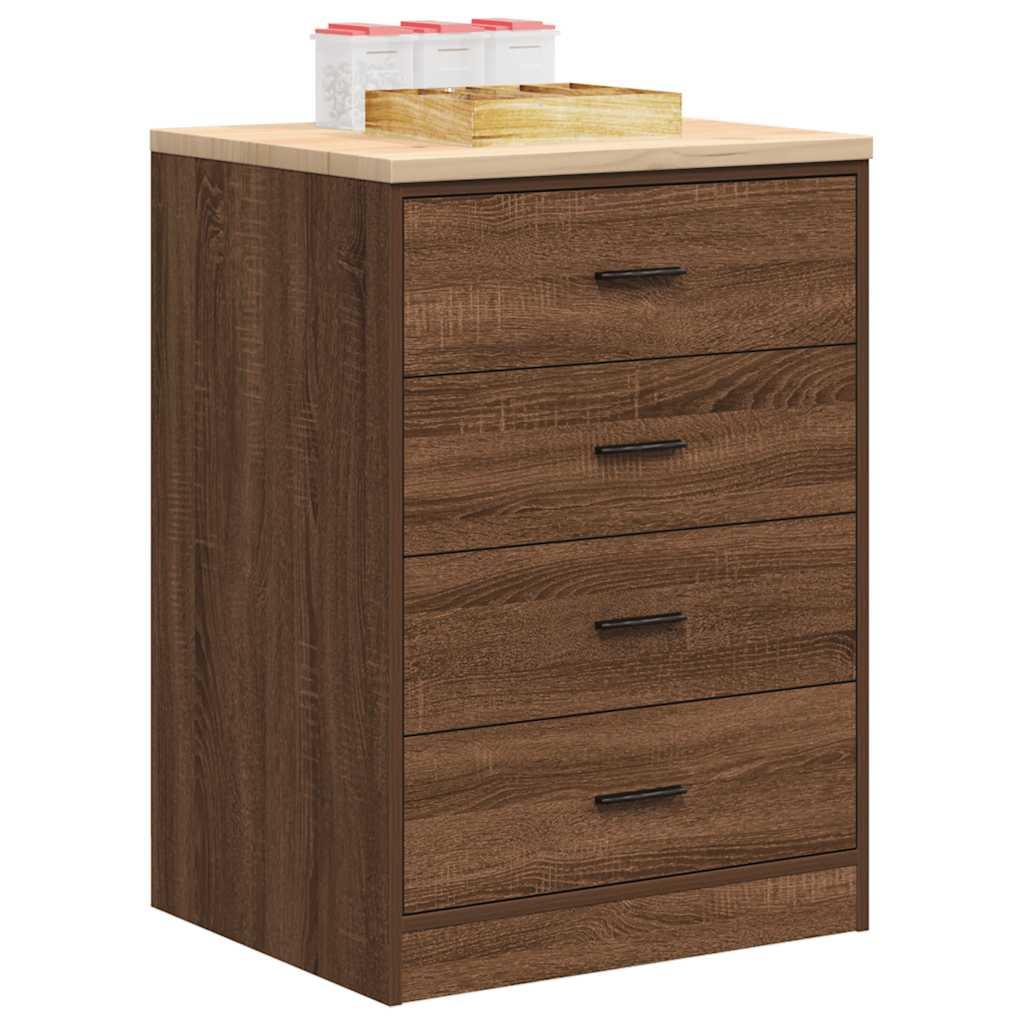 Garageopbevaringsskab brun eg 60x51x85 cm massivt træ fyrretræ