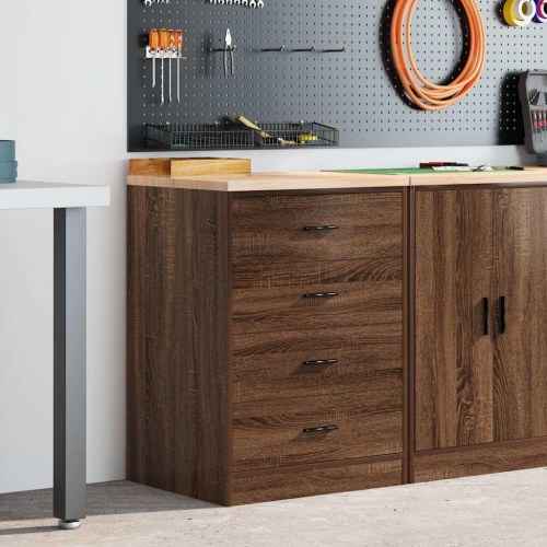 Garageopbevaringsskab med 4 skuffer - brun eg, 60×51×85 cm