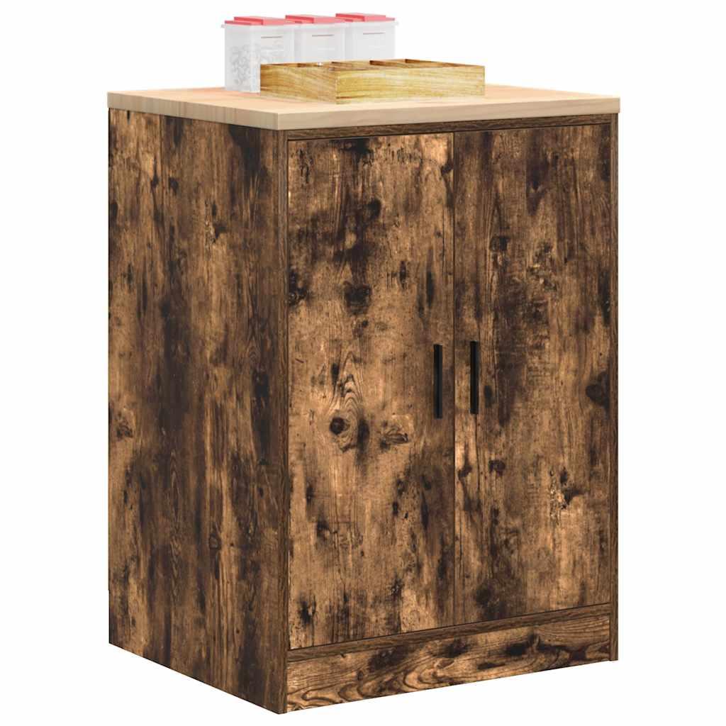 Garageopbevaringsskab røget eg 60x51x85 cm massivt træ fyrretræ