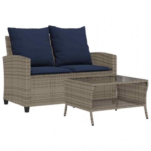 2-personers havesofa med bord og hynder - grå/marineblå
