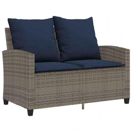 2-personers havesofa med bord og hynder - grå/marineblå