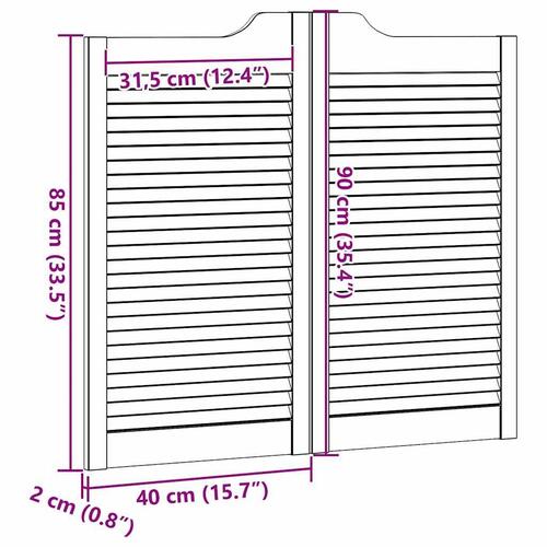 Svingdøre 2-par 90x80 cm lameldesign massivt fyrretræ