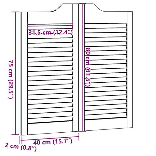 Svingdøre 2-par 80x80 cm lameldesign massivt fyrretræ